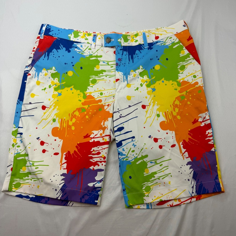 Loudmouth Golf Shorts Mens 40 White Paint Splatter Multicolor Performance